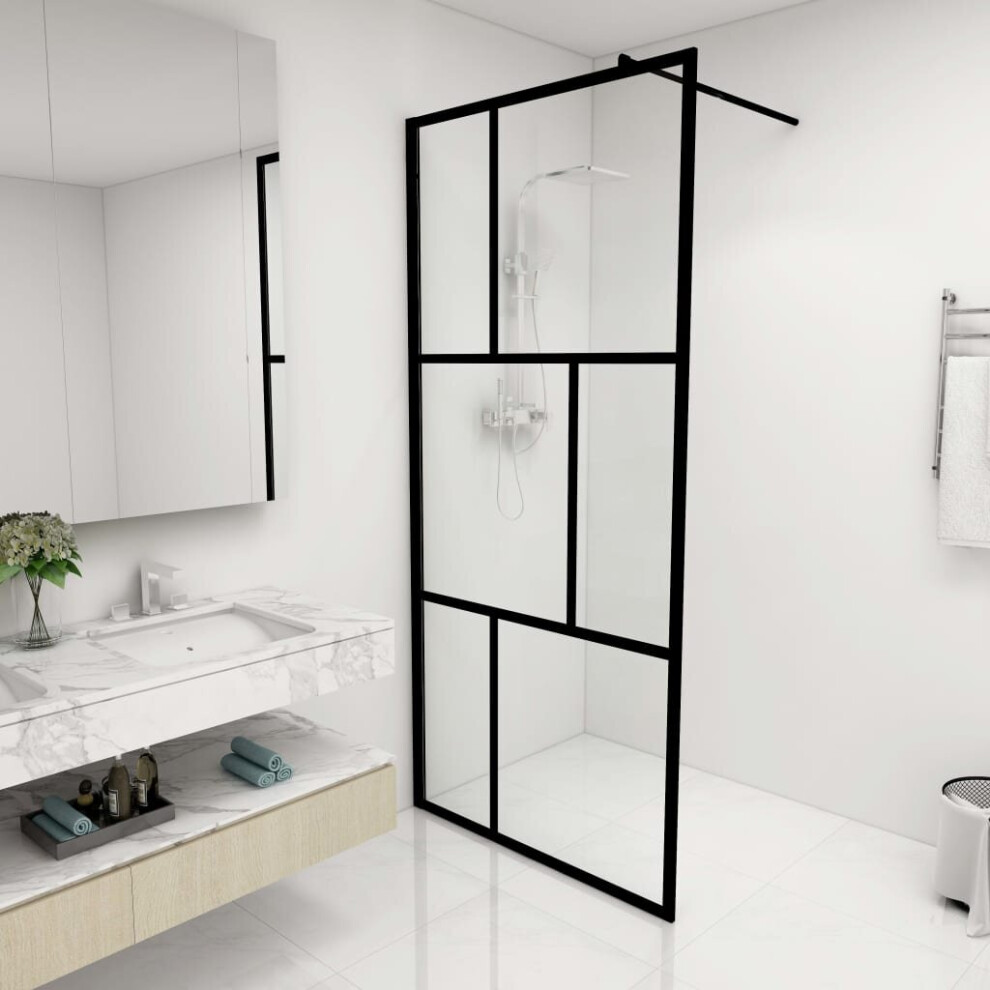 vidaXL Walk-in Shower Wall with Tempered Glass Black 90x195 cm Bath Screen