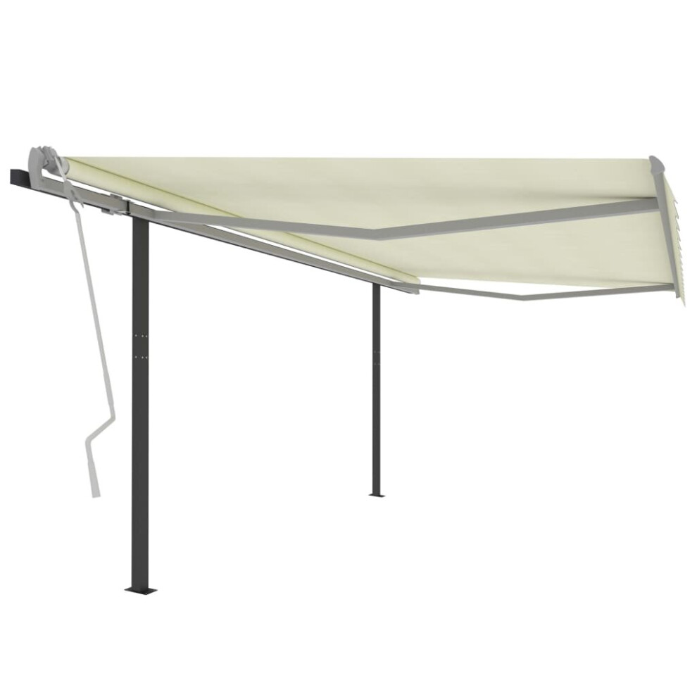 vidaXL Manual Retractable Awning with Posts 4x3 m Cream Garden Outdoor Patio