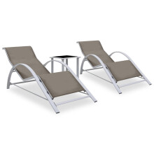 vidaXL 2x Sun Loungers with Table Aluminium Taupe Lounge Bed Daybed Outdoor
