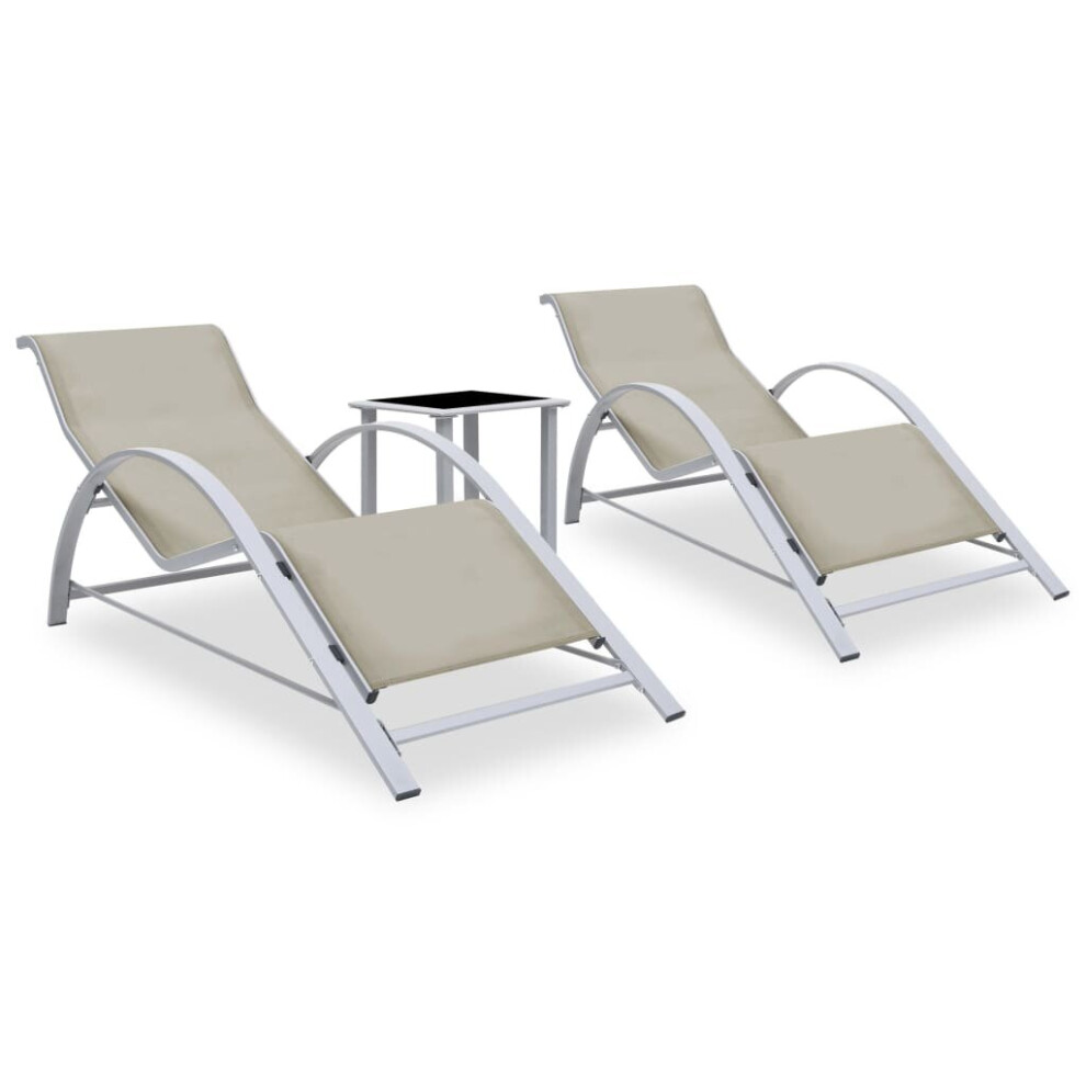 Vidaxl 2X Sun Loungers With Table Aluminium Cream Lounge Bed Daybed Outdoor