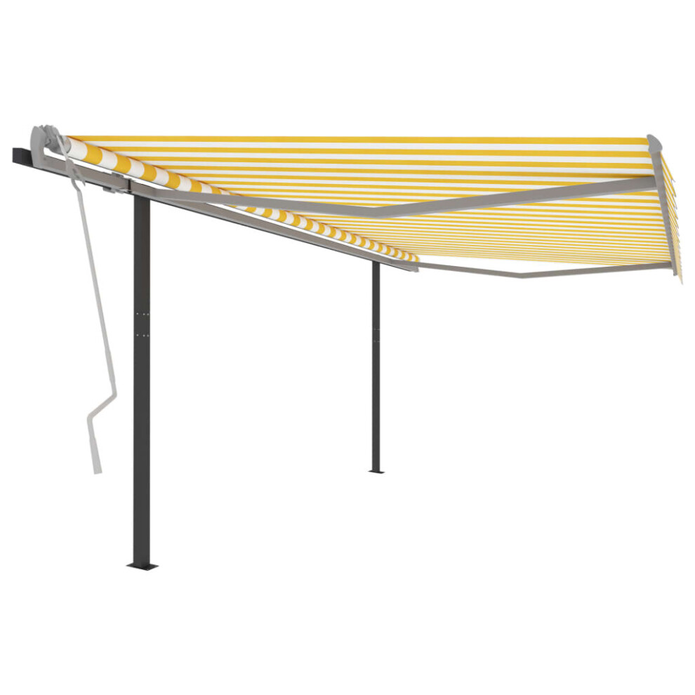 vidaXL Manual Retractable Awning with Posts 4x3 m Yellow and White Garden