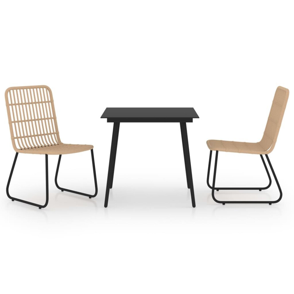 Vidaxl Outdoor Dining Set 3 Piece Poly Rattan And Glass Table And Chair Garden