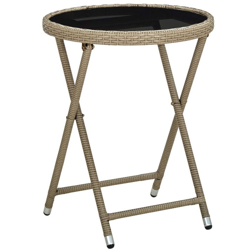 vidaXL Tea Table Beige Poly Rattan and Tempered Glass Coffee Desk Outdoor