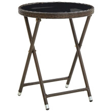 vidaXL Tea Table Brown Poly Rattan and Tempered Glass Outdoor Coffee Desk