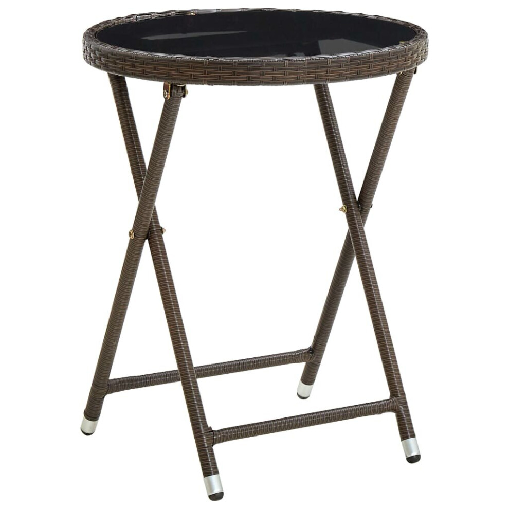 Vidaxl Tea Table Brown Poly Rattan And Tempered Glass Outdoor Coffee Desk