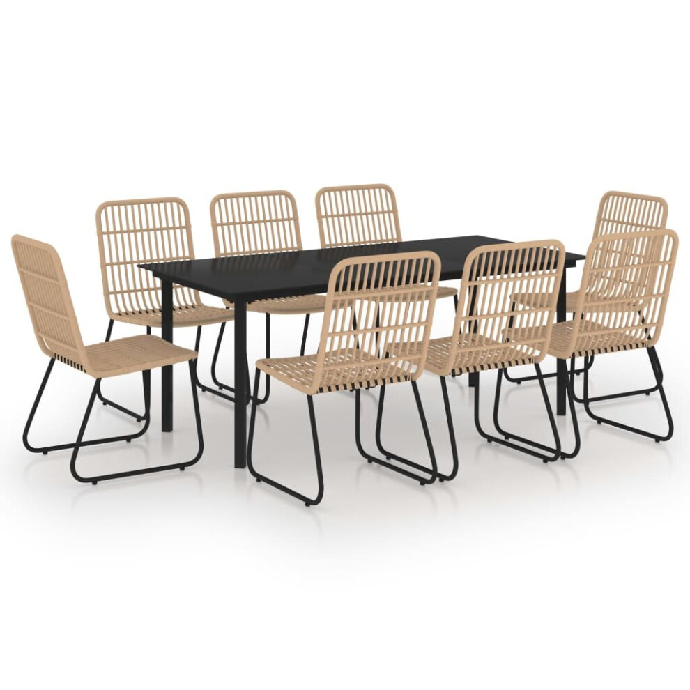 Vidaxl Outdoor Dining Set 9 Piece Poly Rattan And Glass Table And Chair Garden