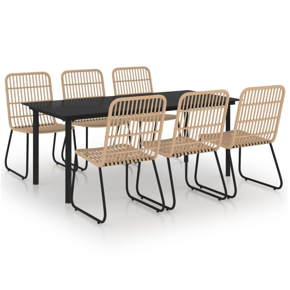 Vidaxl Outdoor Dining Set 7 Piece Poly Rattan And Glass Chair Table Furniture