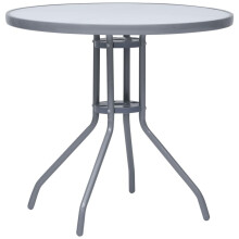 vidaXL Garden Table Light Grey Steel and Glass Side End Coffee Desk Outdoor