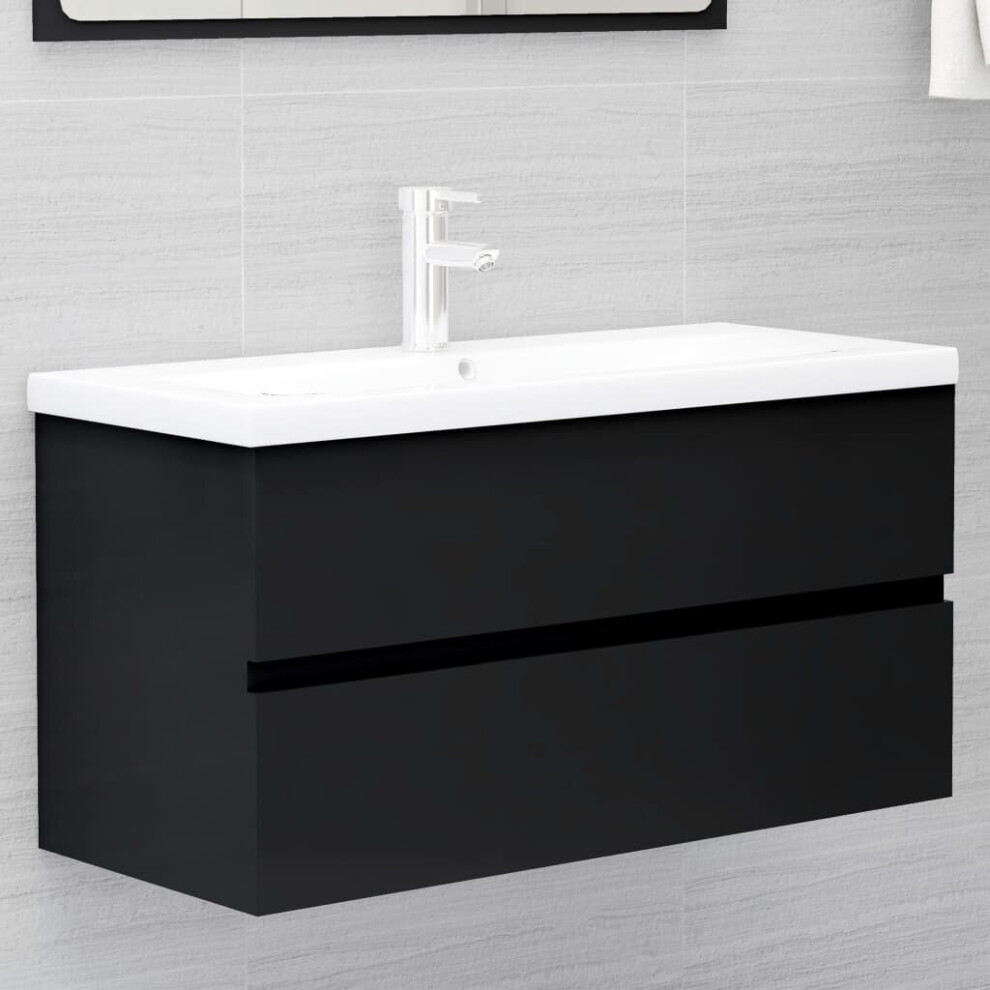 vidaXL Sink Cabinet Black Engineered Wood Home Washroom Bathroom Cupboard