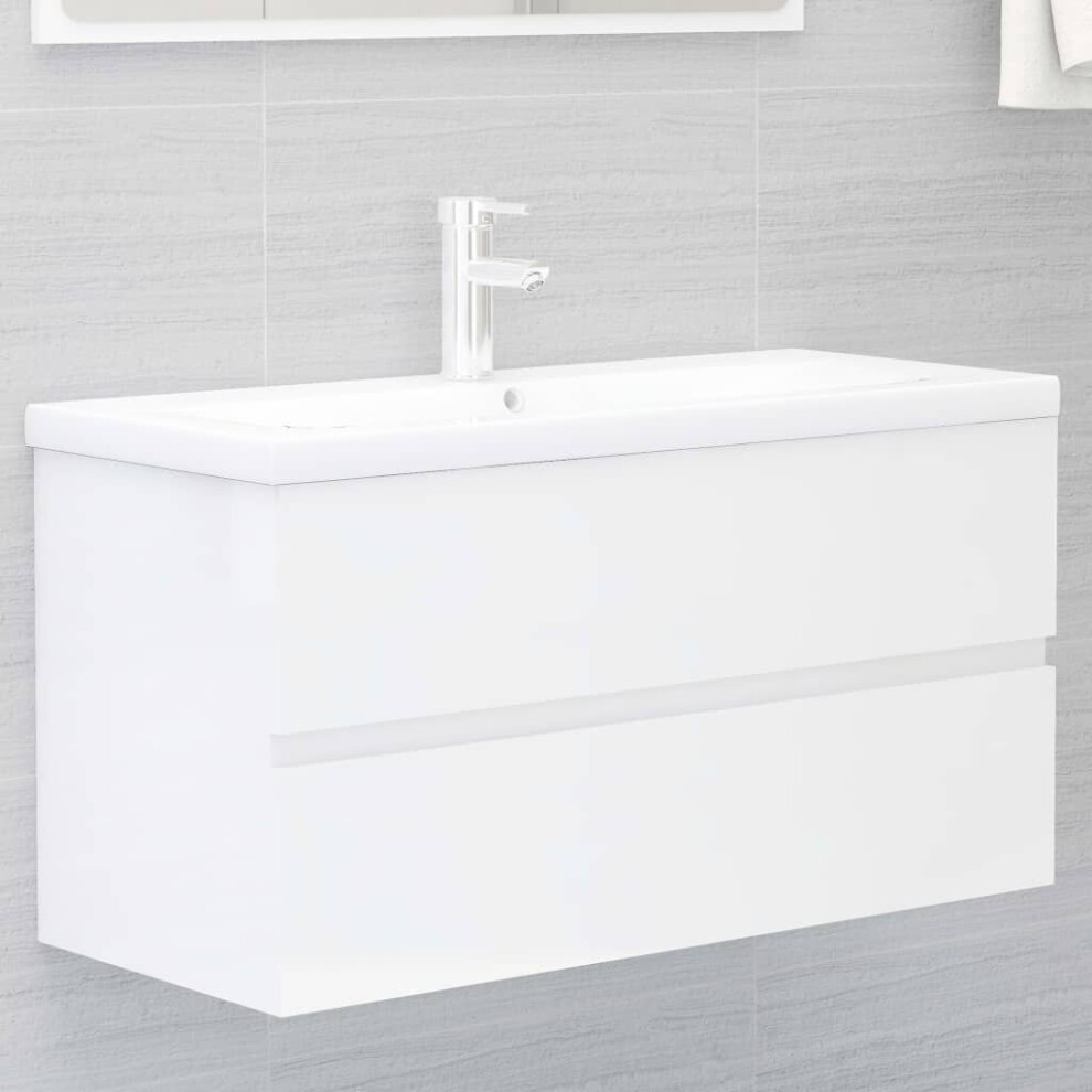 vidaXL Sink Cabinet High Gloss White Engineered Wood Laundry Room Rack Storage