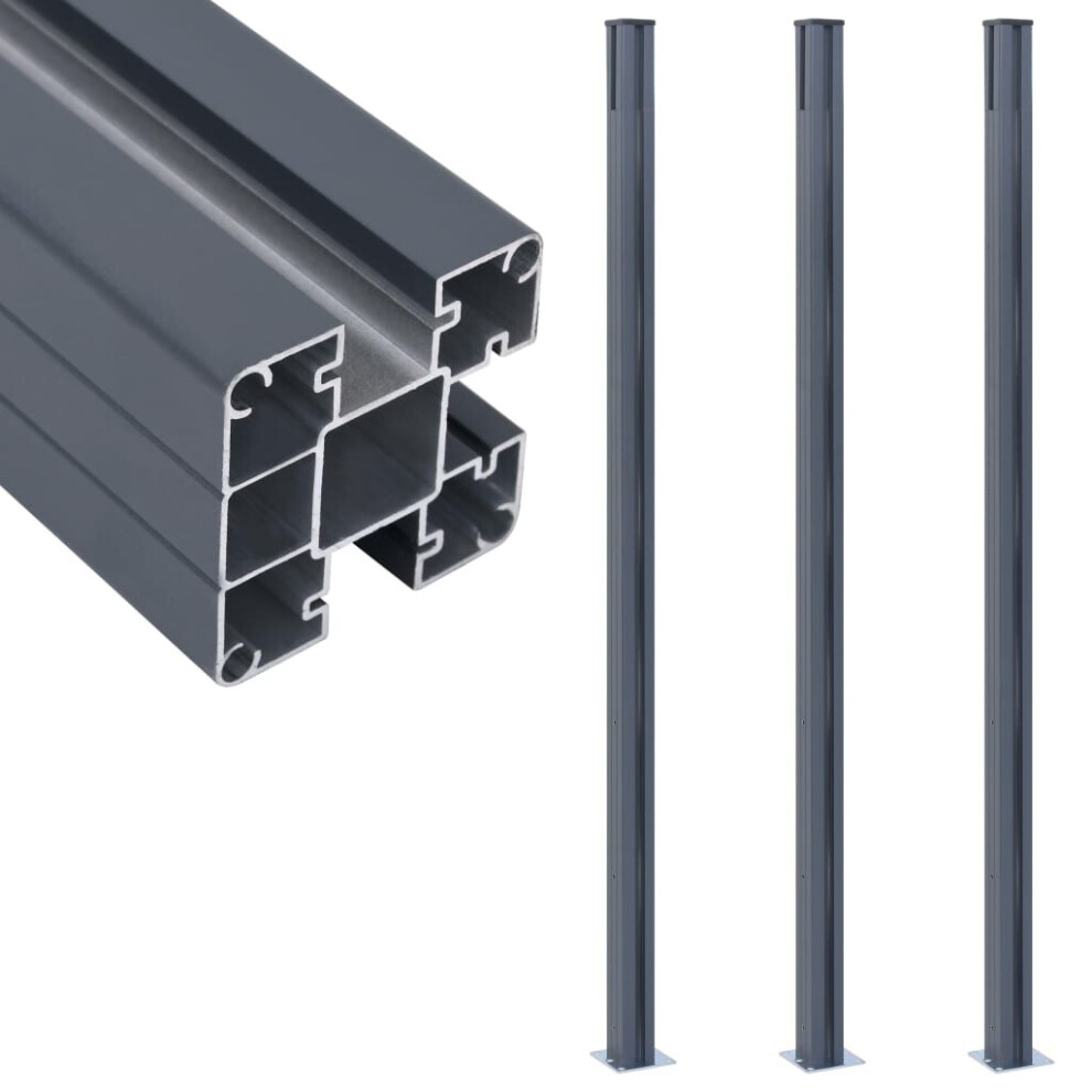 vidaXL 3x Fence Posts Dark Grey Aluminium Fencing Post with Cap and Steel Foot