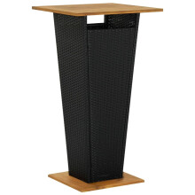 vidaXL Solid Acacia Wood Bar Table Black Poly Rattan Outdoor Counter Desk