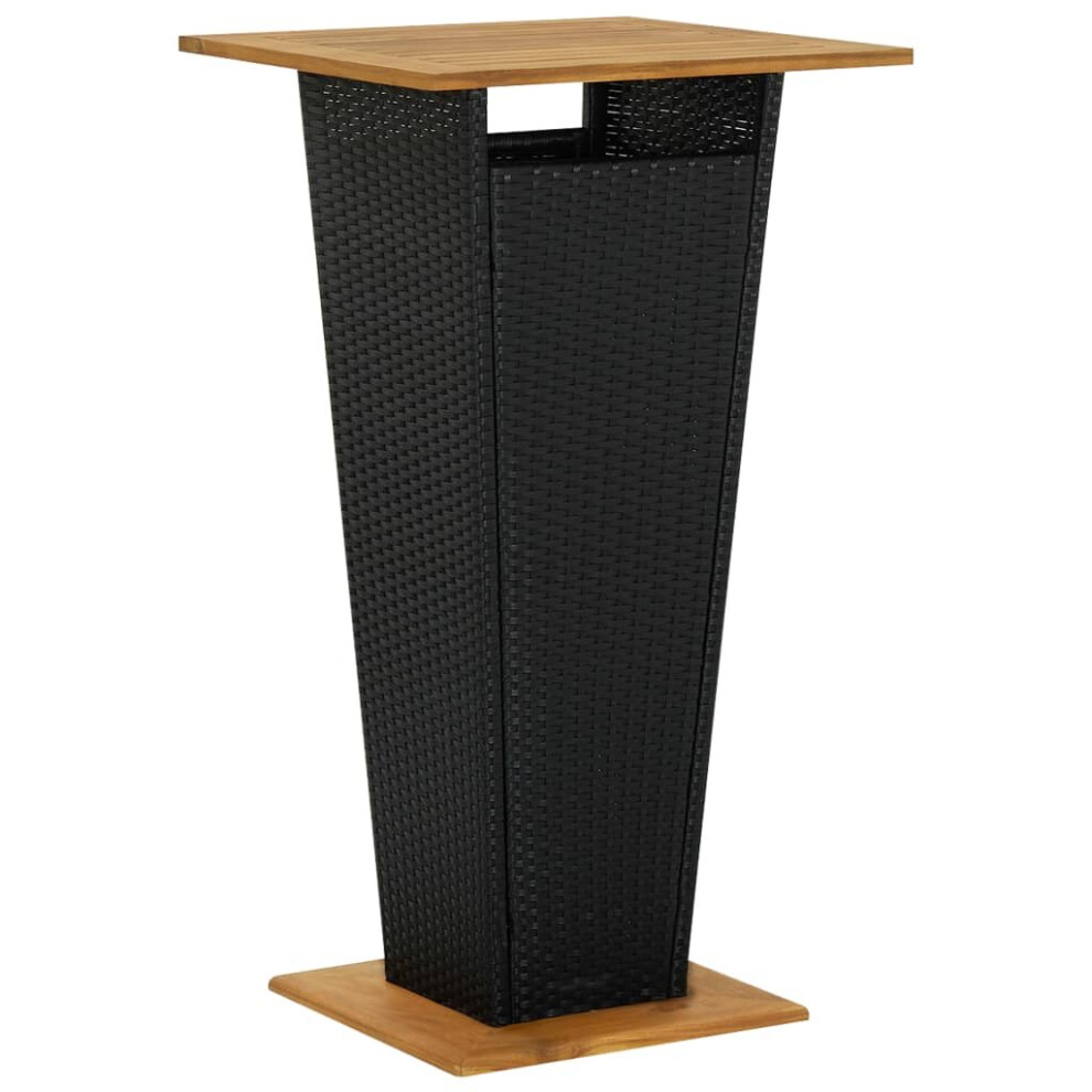 Vidaxl Solid Acacia Wood Bar Table Black Poly Rattan Outdoor Counter Desk