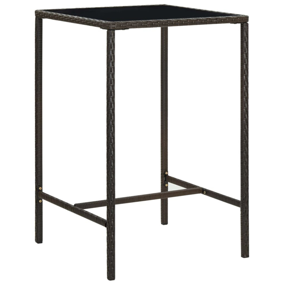 vidaXL Garden Bar Table Brown Poly Rattan and Glass Pub Counter Outdoor Desk