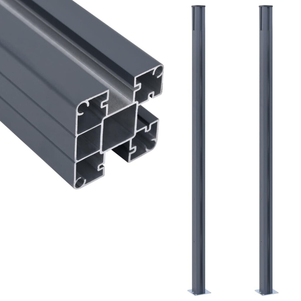 vidaXL 2x Fence Posts Dark Grey Aluminium Fencing Post with Cap and Steel Foot