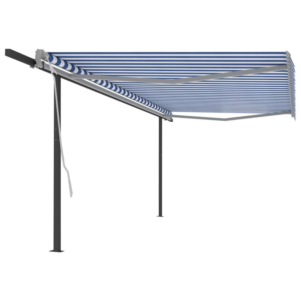 Manual Retractable Awning with Posts 5x3 m Blue and White