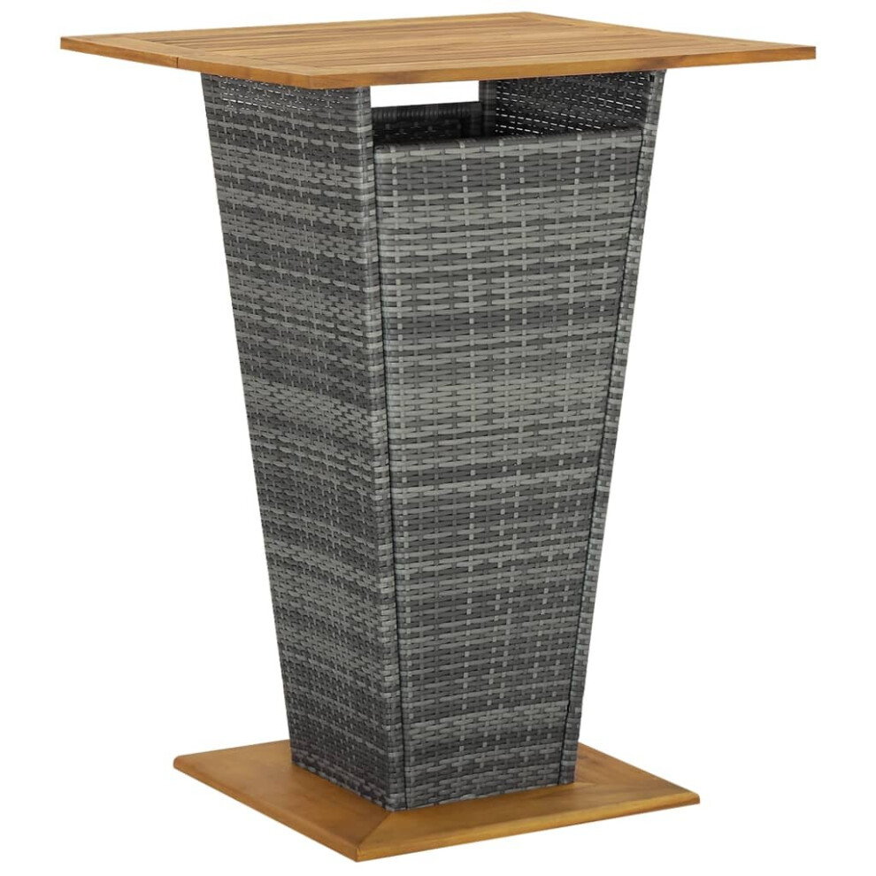 vidaXL Solid Acacia Wood Bar Table Grey Poly Rattan Outdoor Counter Pub Desk