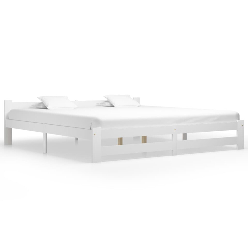 VidaXL Solid Pine Wood Bed Frame - White - 200x200 cm - Image 2