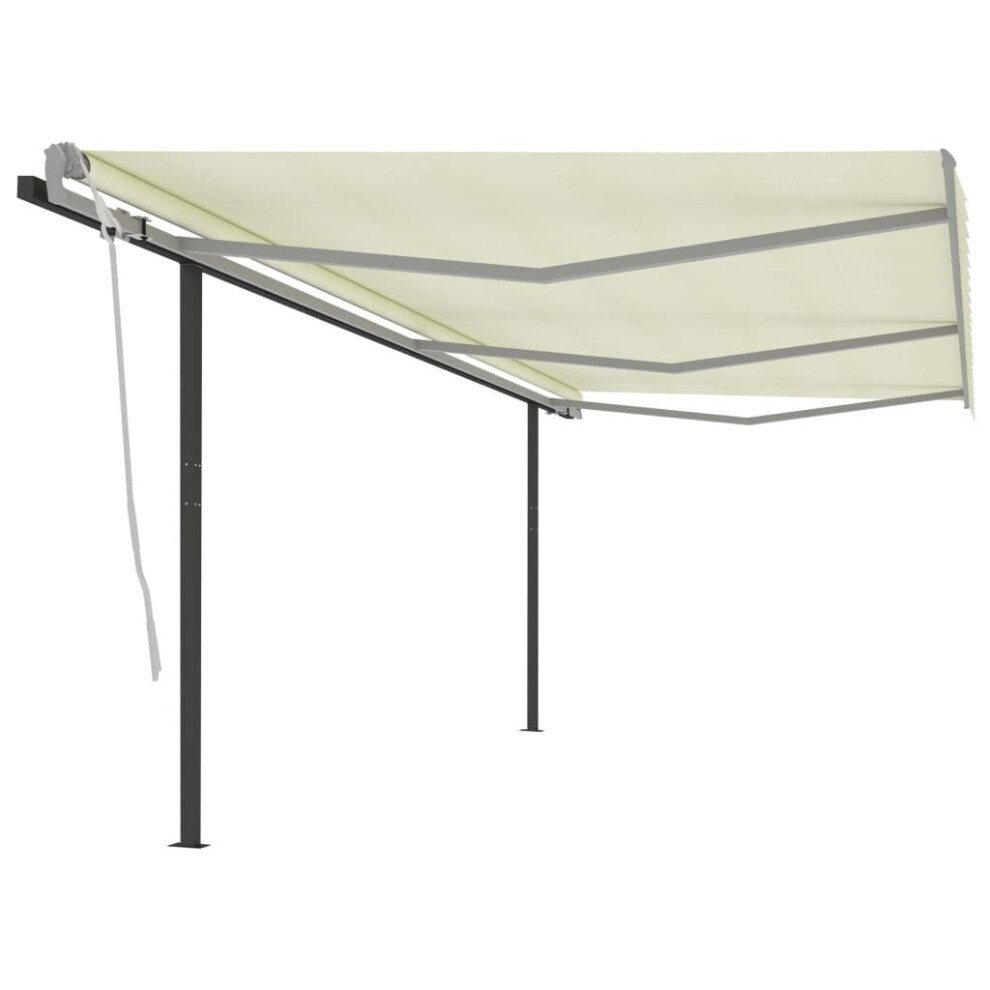 vidaXL Manual Retractable Awning with Posts 6x3 m Cream Garden Outdoor Patio