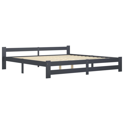 VidaXL vidaXL Solid Wood Pine Bed Frame Dark Grey 200x200 cm Wooden Bedstead Bed Base 2
