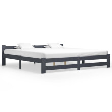vidaXL Solid Wood Pine Bed Frame Dark Grey 200x200 cm Wooden Bedstead Bed Base