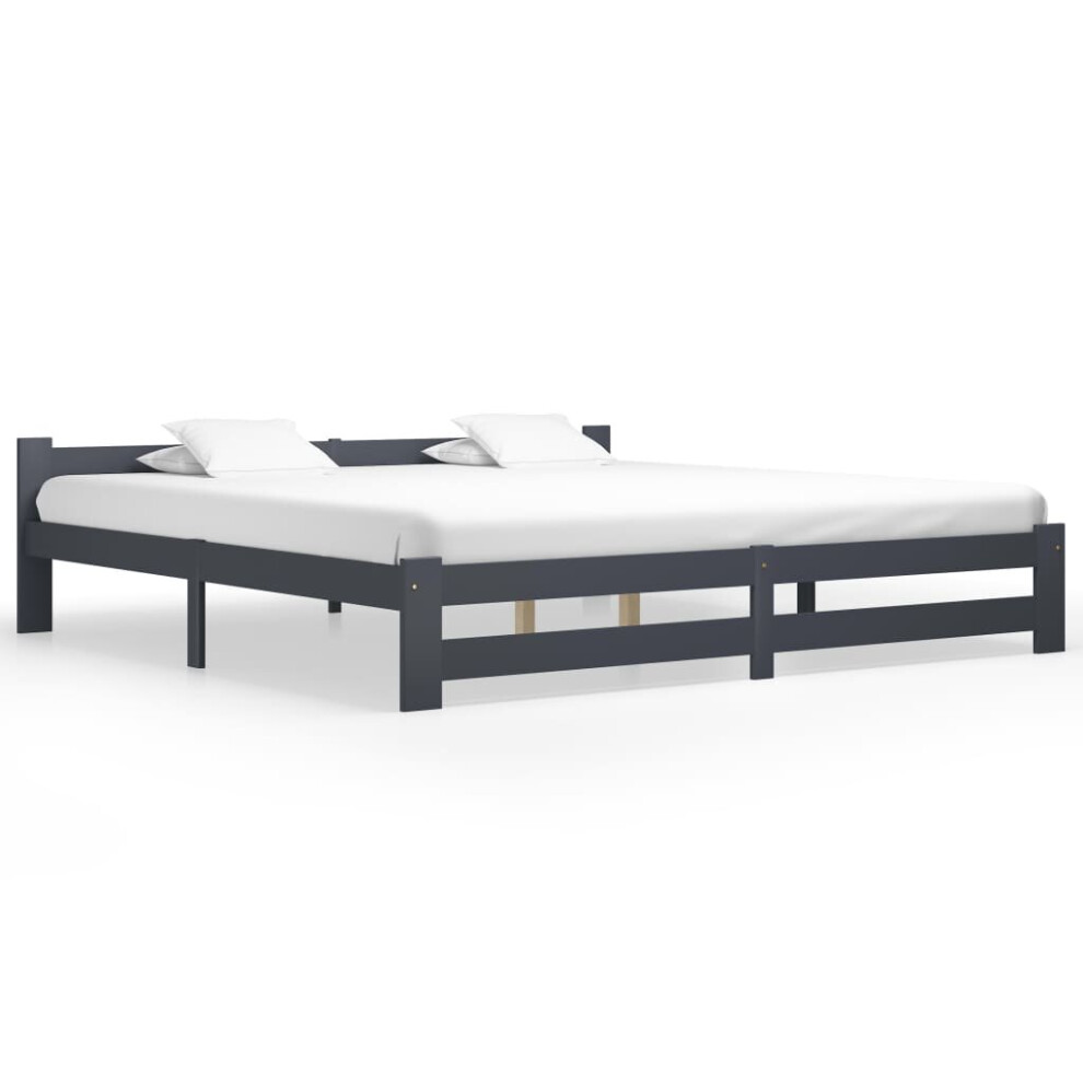 vidaXL Solid Wood Pine Bed Frame Dark Grey 200x200 cm Wooden Bedstead Bed Base