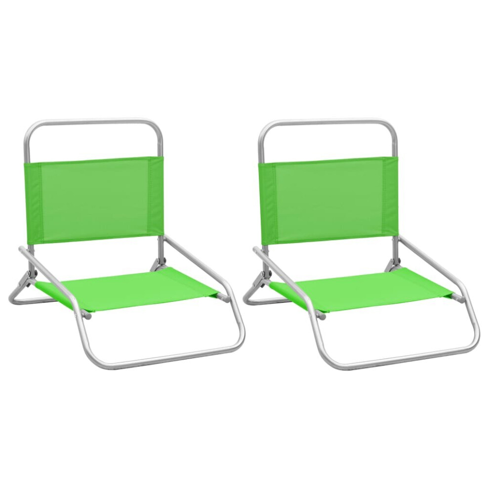 vidaXL 2x Folding Beach Chairs Green Fabric Summer Camping Foldable Outdoor