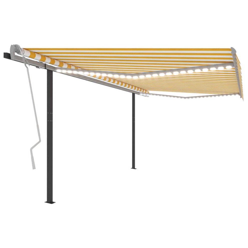 vidaXL Manual Retractable Awning with LED 4x3.5 m Yellow and White Balcony