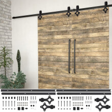 vidaXL 2x Sliding Door Hardware Kits Steel Black Barn Track Hanger Rail Frame