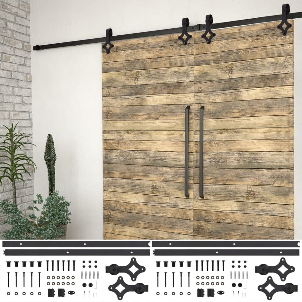  vidaXL 2x Sliding Door Hardware Kits Steel Black Barn Track Hanger Rail Frame