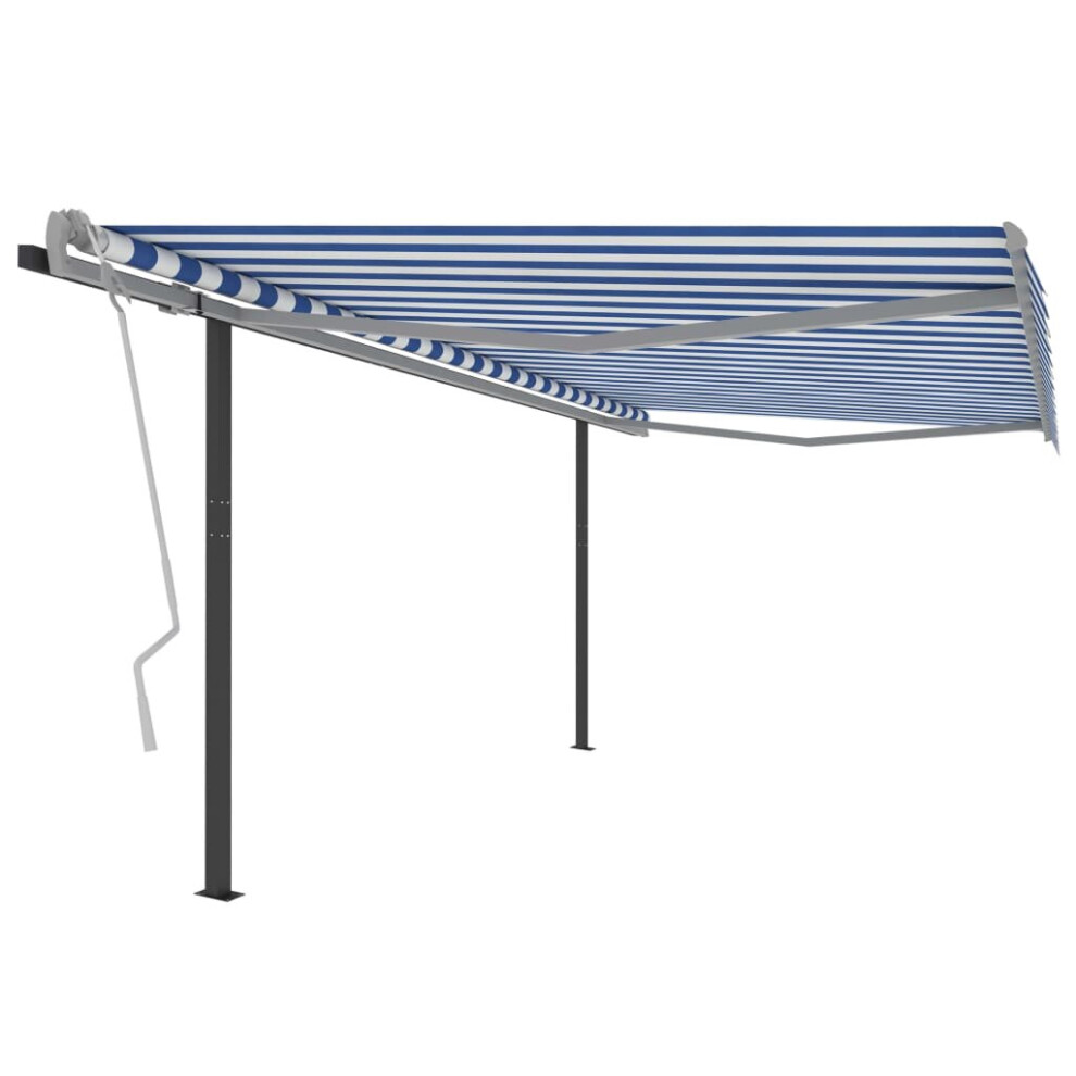 Manual Retractable Awning with Posts 4.5x3.5 m Blue and White