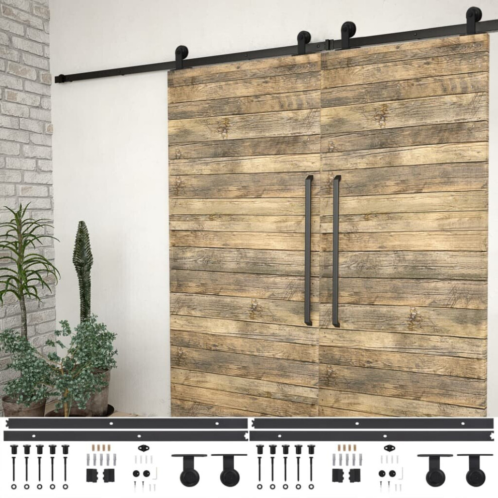  vidaXL 2x Sliding Door Hardware Kits Steel Black Rail Frame Hanger Barn Track