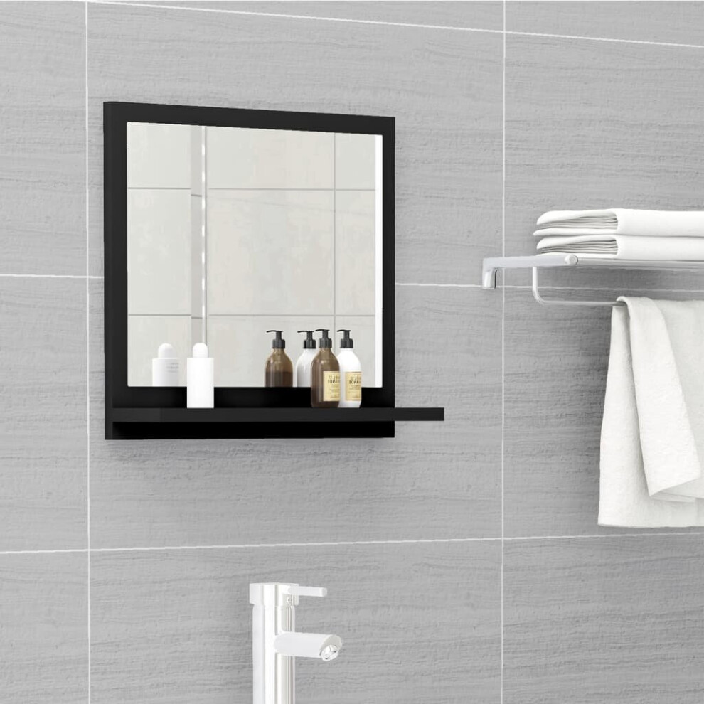 vidaXL Bathroom Mirror Black Engineered Wood Rectangle Home Washroom Mirror