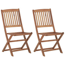 vidaXL 2x Solid Acacia Wood Folding Outdoor Chairs Wooden Dining Seat Garden