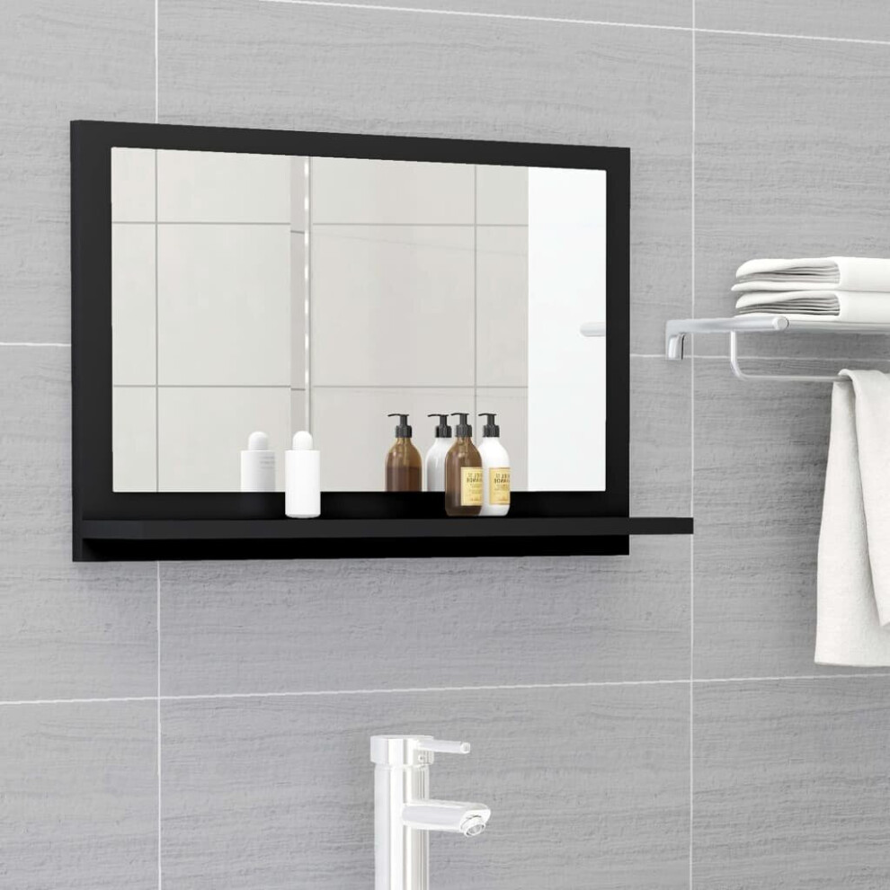vidaXL Bathroom Mirror Black Engineered Wood Vanity Unit Home Washroom Mirror