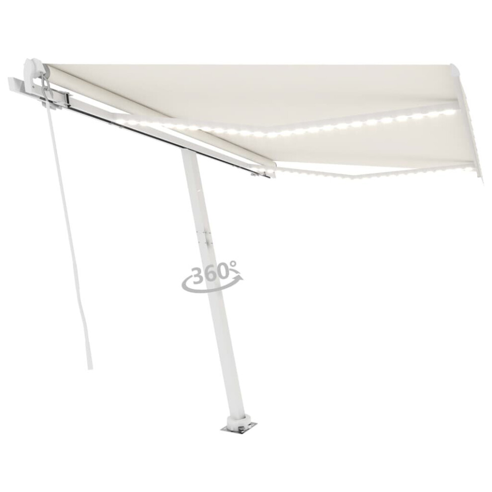 vidaXL Manual Retractable Awning with LED 300x250 cm Cream Sun Shade Shelter