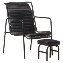vidaXL Relaxing Armchair with a Footrest Black Real Leather Relax Sofa Chair