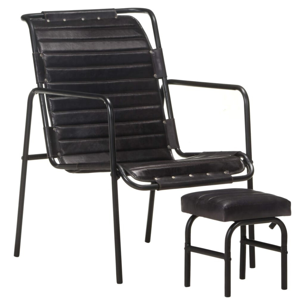 Vidaxl Relaxing Armchair With A Footrest Black Real Leather Relax Sofa Chair