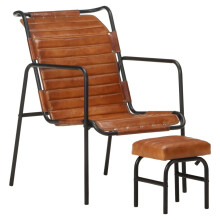 vidaXL Relaxing Armchair with a Footrest Brown Real Leather Relax Sofa Chair