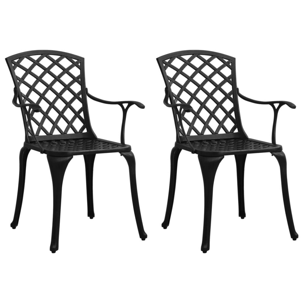 Vidaxl 2X Garden Chairs Cast Aluminium Black Dining Armchair Outdoor Patio