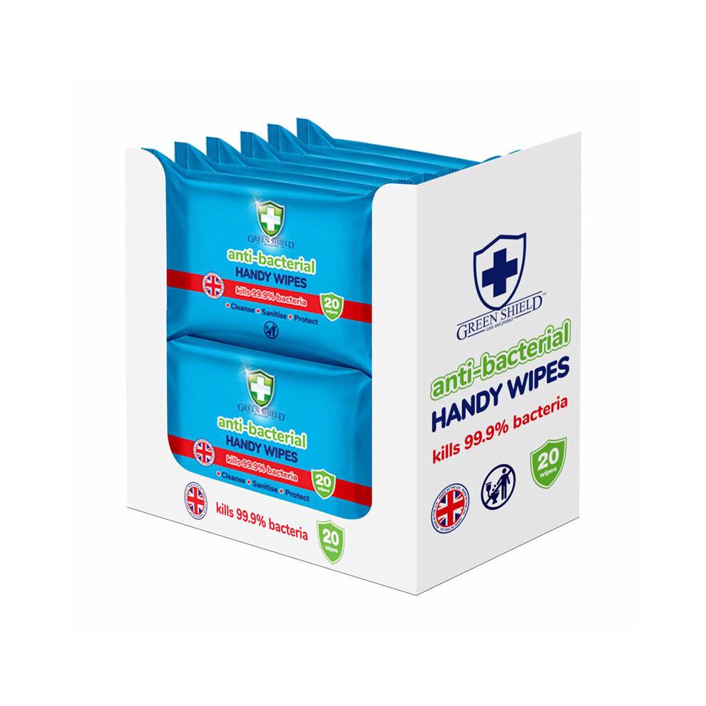 12 X Green Shield Anti Bacterial Handy Wipes 15 X Pack