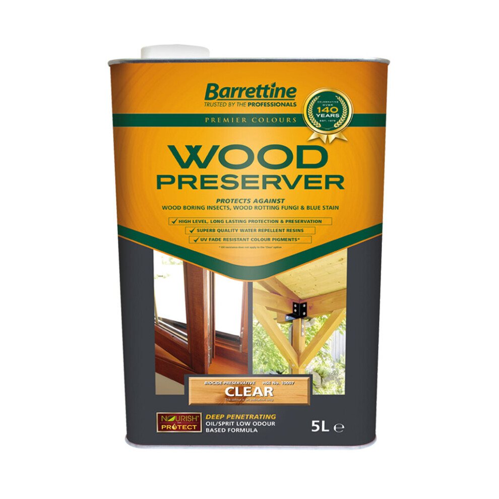 5L Barrettine Premier Wood Preserver Stain Paint Decking Shed Fence Treatment 5015861004130