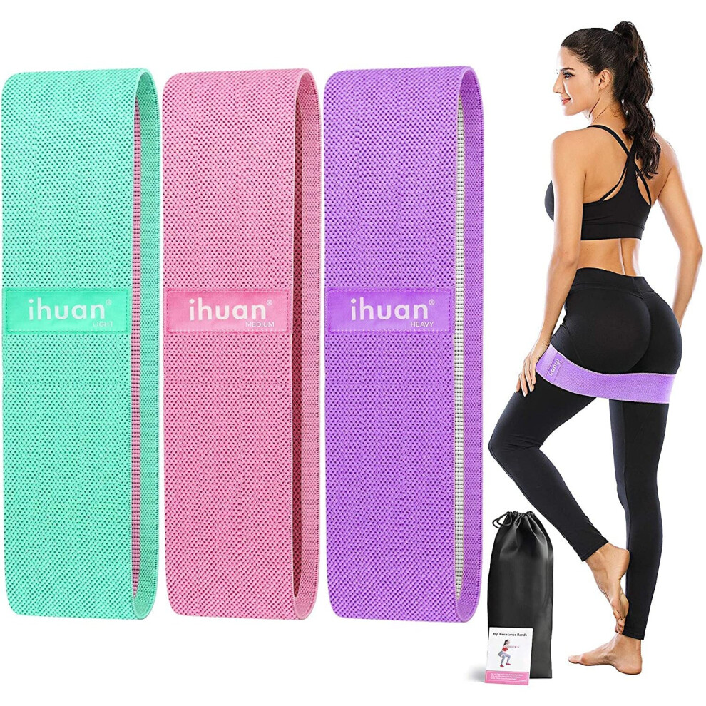 ihuan Resistance Bands for Legs and Butt, 3 Levels Exercise Band, Anti-Slip  & Roll Elastic Workout Booty Bands for Women Squat Glute Hip Training  Green, pink, purple