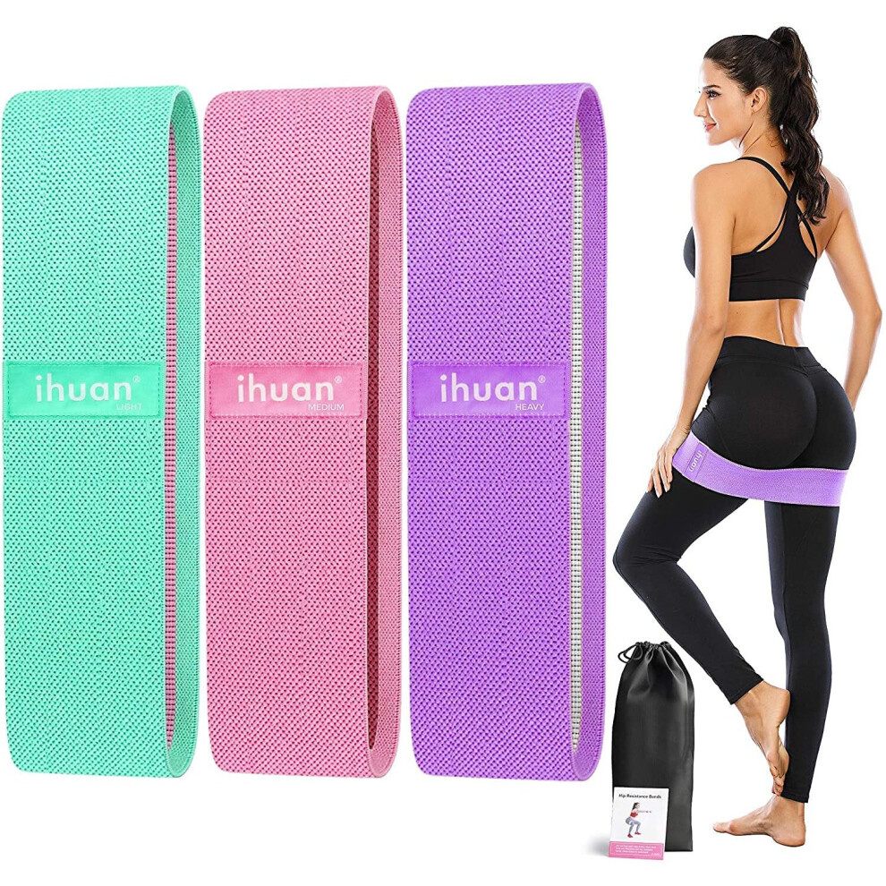 Ihuan Resistance Bands For Legs And Butt, 3 Levels Exercise Band, Anti-Slip & Roll Elastic Workout Booty Bands For Women Squat Glute Hip Training...