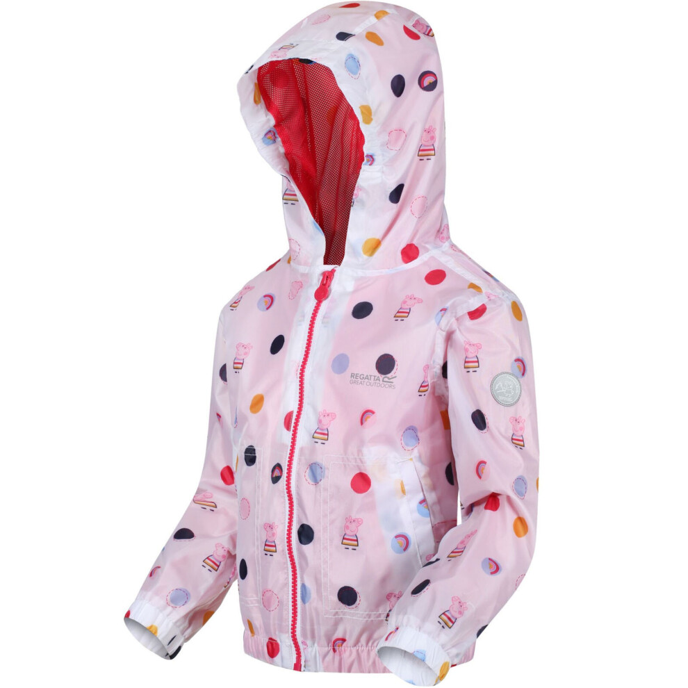 Regatta (6-12 Months, White Polka) Unisex Kids Peppa Pig Muddy Puddle Outdoor Waterproof Hooded Jacket
