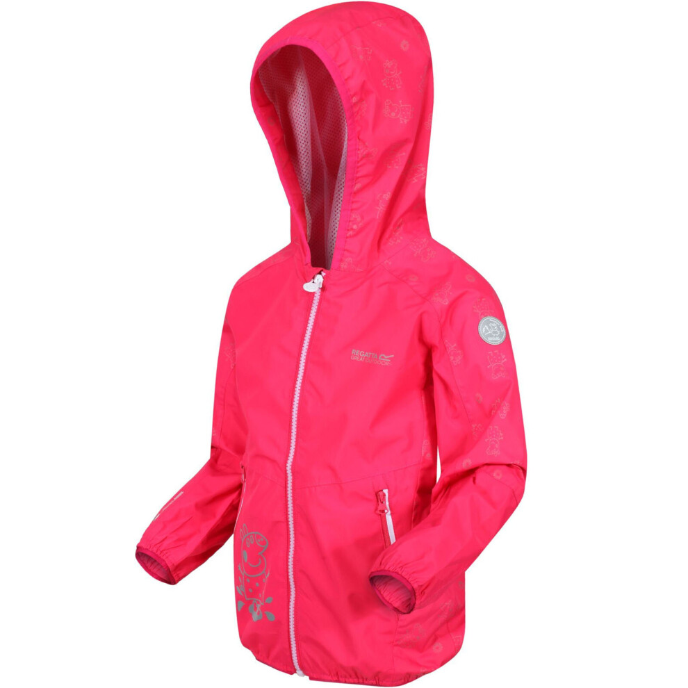 (6-12 Months, Bright Blush) Regatta Girls Peppa Pig Refelective Waterproof Hooded Jacket - Bright Blush
