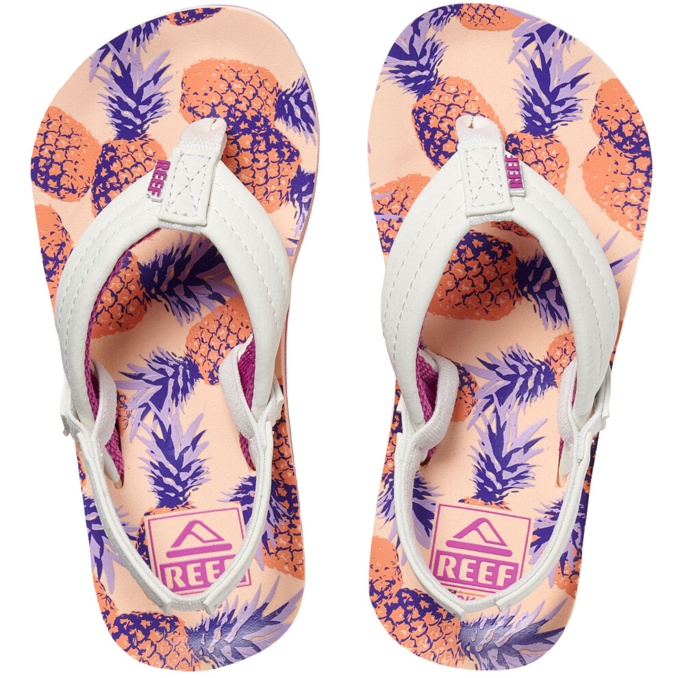 (2K-3K UK, Coral Pineapple) Reef Girls Kids Little AHI Summer Beach Pool Holiday Sandals Thongs Flip Flops