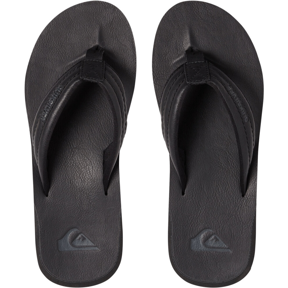 (13 UK, Black) Quiksilver Mens Carver Nubuck Faux Leather Thongs Sandals Flip Flops