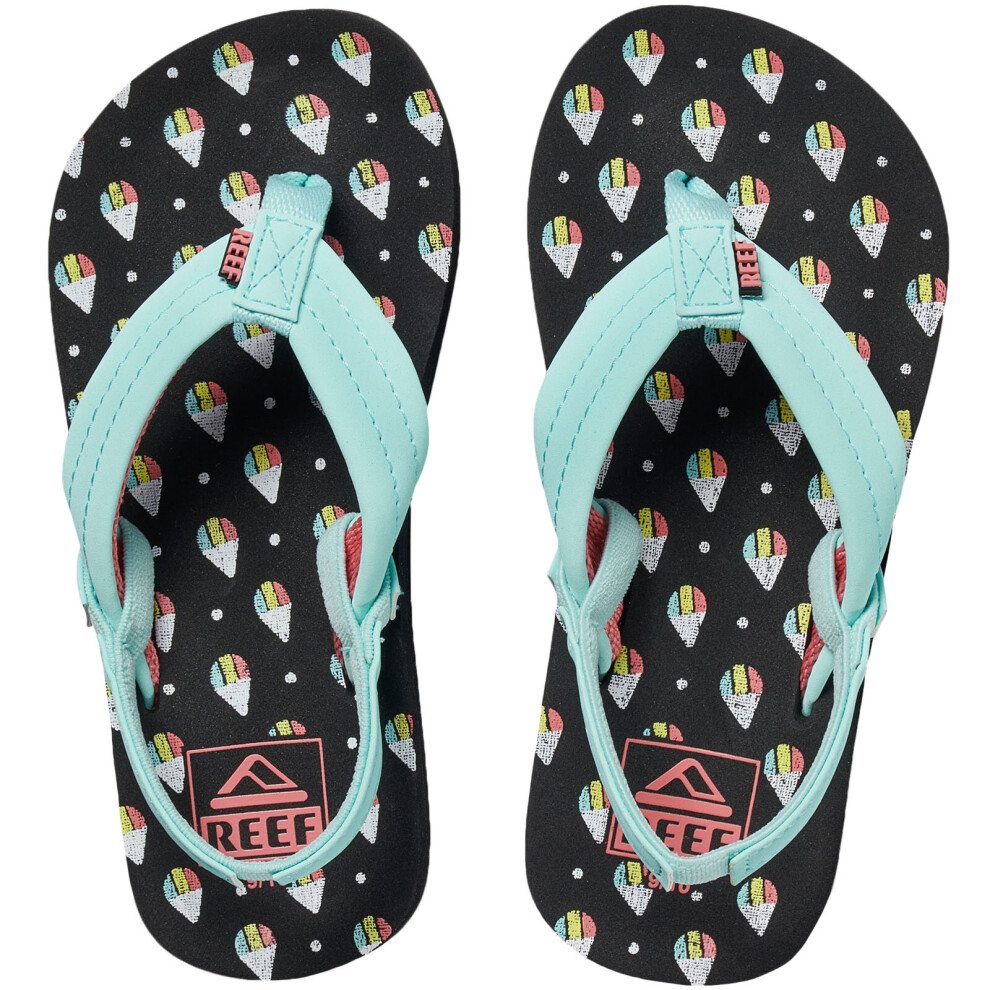 (2K-3K UK, Snow Cone) Reef Girls Kids Little AHI Summer Beach Pool Holiday Sandals Thongs Flip Flops