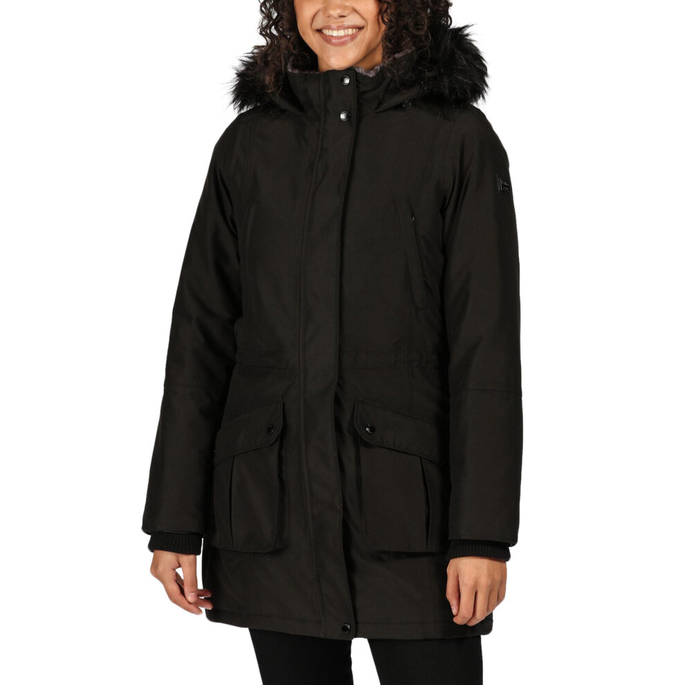 (10, Black) Regatta Womens Sefarina Waterproof Fur Trimmed Hooded Parka Jacket - Black